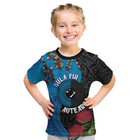 Fiji and New Zealand Together Kid T Shirt Tapa Maori Tattoo mix Tagimoucia and Pohutukawa LT03 Black - Polynesian Pride
