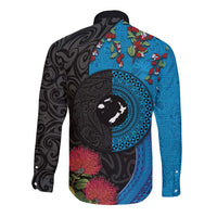 Fiji and New Zealand Together Long Sleeve Button Shirt Tapa Maori Tattoo mix Tagimoucia and Pohutukawa LT03 - Polynesian Pride