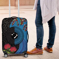 Fiji and New Zealand Together Luggage Cover Tapa Maori Tattoo mix Tagimoucia and Pohutukawa LT03 Black - Polynesian Pride