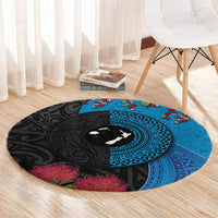Fiji and New Zealand Together Round Carpet Tapa Maori Tattoo mix Tagimoucia and Pohutukawa LT03 - Polynesian Pride