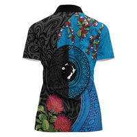 Fiji and New Zealand Together Women Polo Shirt Tapa Maori Tattoo mix Tagimoucia and Pohutukawa LT03 - Polynesian Pride
