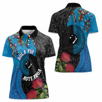 Fiji and New Zealand Together Women Polo Shirt Tapa Maori Tattoo mix Tagimoucia and Pohutukawa LT03 - Polynesian Pride
