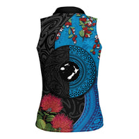 Fiji and New Zealand Together Women Sleeveless Polo Shirt Tapa Maori Tattoo mix Tagimoucia and Pohutukawa LT03 - Polynesian Pride