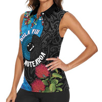 Fiji and New Zealand Together Women Sleeveless Polo Shirt Tapa Maori Tattoo mix Tagimoucia and Pohutukawa LT03 - Polynesian Pride