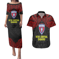Custom Vitis Central Dabaris Rugby Couples Matching Puletasi Dress and Hawaiian Shirt Papua New Guinea Polynesian Tattoo LT03 Red - Polynesian Pride