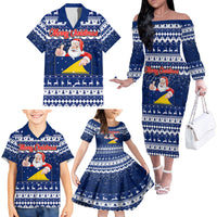 Personalised Tokelau Christmas Family Matching Off Shoulder Long Sleeve Dress and Hawaiian Shirt Santa Claus Tokelau Flag and Coat of Arms with Polynesian Pattern LT03 - Polynesian Pride