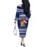 Personalised Tokelau Christmas Off The Shoulder Long Sleeve Dress Santa Claus Tokelau Flag and Coat of Arms with Polynesian Pattern LT03 - Polynesian Pride
