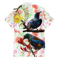 New Zealand Pohutukawa Tui Bird Family Matching Off Shoulder Long Sleeve Dress and Hawaiian Shirt Kowhai Version LT03 - Polynesian Pride