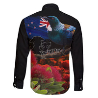 New Zealand ANZAC Day Family Matching Off Shoulder Short Dress and Hawaiian Shirt Pohutukawa Flower and Tui Bird LT03 - Polynesian Pride