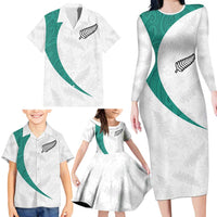 Custom New Zealand Football Family Matching Long Sleeve Bodycon Dress and Hawaiian Shirt Go All Silver Ferns - Towards World Cup 2026 LT03 - Polynesian Pride