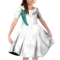 Custom New Zealand Football Family Matching Off Shoulder Short Dress and Hawaiian Shirt Go All Silver Ferns - Towards World Cup 2026 LT03 Daughter's Dress White - Polynesian Pride