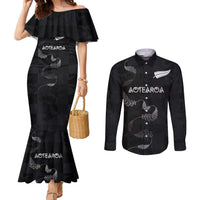 Custom New Zealand Rugby Couples Matching Mermaid Dress and Long Sleeve Button Shirt All Silver Ferns Blacks