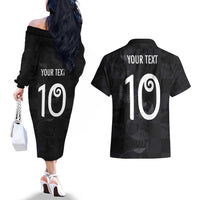 Custom New Zealand Rugby Couples Matching Off The Shoulder Long Sleeve Dress and Hawaiian Shirt All Silver Ferns Blacks