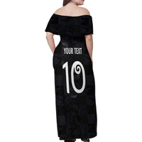 Custom New Zealand Rugby Family Matching Off Shoulder Maxi Dress and Hawaiian Shirt All Silver Ferns Blacks LT03 - Polynesian Pride