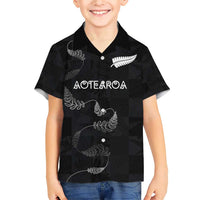 Custom New Zealand Rugby Family Matching Short Sleeve Bodycon Dress and Hawaiian Shirt All Silver Ferns Blacks LT03 Son's Shirt Black - Polynesian Pride