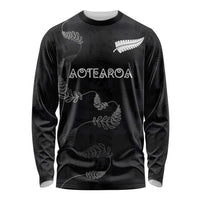 Custom New Zealand Rugby Long Sleeve Shirt All Silver Ferns Blacks LT03 Unisex Black - Polynesian Pride