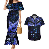 New Zealand Matariki Couples Matching Mermaid Dress and Hawaiian Shirt Maori Pattern and Matariki Sky Night LT03 Blue - Polynesian Pride