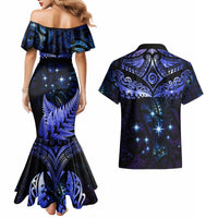 New Zealand Matariki Couples Matching Mermaid Dress and Hawaiian Shirt Maori Pattern and Matariki Sky Night LT03 - Polynesian Pride