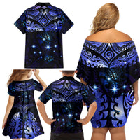 New Zealand Matariki Family Matching Off Shoulder Short Dress and Hawaiian Shirt Maori Pattern and Matariki Sky Night LT03 - Polynesian Pride
