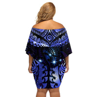 New Zealand Matariki Off Shoulder Short Dress Maori Pattern and Matariki Sky Night LT03 - Polynesian Pride