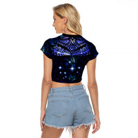 New Zealand Matariki Raglan Cropped T Shirt Maori Pattern and Matariki Sky Night