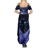 New Zealand Matariki Summer Maxi Dress Maori Pattern and Matariki Sky Night LT03 - Polynesian Pride