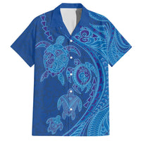 Hawaiian Turtles and Polynesian Art Tattoo Family Matching Tank Maxi Dress and Hawaiian Shirt Ocean Abyss LT03 Dad's Shirt - Short Sleeve Blue - Polynesian Pride