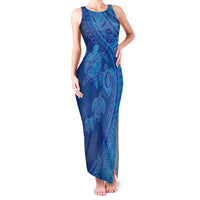 Hawaiian Turtles and Polynesian Art Tattoo Family Matching Tank Maxi Dress and Hawaiian Shirt Ocean Abyss LT03 Mom's Dress Blue - Polynesian Pride