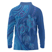 Hawaiian Turtles and Polynesian Art Tattoo Long Sleeve Polo Shirt Ocean Abyss