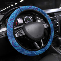 Hawaiian Turtles and Polynesian Art Tattoo Steering Wheel Cover Ocean Abyss LT03 Universal Fit Blue - Polynesian Pride