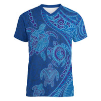 Hawaiian Turtles and Polynesian Art Tattoo Women V-Neck T-Shirt Ocean Abyss