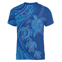Hawaiian Turtles and Polynesian Art Tattoo Women V-Neck T-Shirt Ocean Abyss