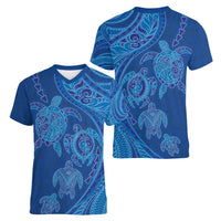 Hawaiian Turtles and Polynesian Art Tattoo Women V-Neck T-Shirt Ocean Abyss