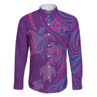 Hawaiian Turtles and Polynesian Art Tattoo Family Matching Long Sleeve Bodycon Dress and Hawaiian Shirt Dusky Violet LT03 Dad's Shirt - Long Sleeve Purple - Polynesian Pride