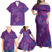 Hawaiian Turtles and Polynesian Art Tattoo Family Matching Off Shoulder Maxi Dress and Hawaiian Shirt Dusky Violet LT03 - Polynesian Pride