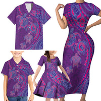 Hawaiian Turtles and Polynesian Art Tattoo Family Matching Short Sleeve Bodycon Dress and Hawaiian Shirt Dusky Violet LT03 - Polynesian Pride