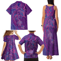 Hawaiian Turtles and Polynesian Art Tattoo Family Matching Tank Maxi Dress and Hawaiian Shirt Dusky Violet LT03 - Polynesian Pride