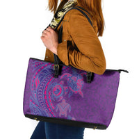 Hawaiian Turtles and Polynesian Art Tattoo Leather Tote Bag Dusky Violet LT03 Purple - Polynesian Pride