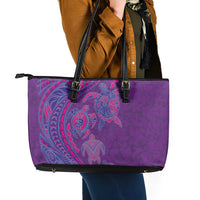 Hawaiian Turtles and Polynesian Art Tattoo Leather Tote Bag Dusky Violet LT03 - Polynesian Pride