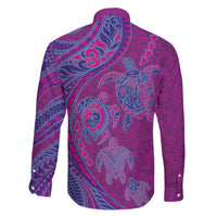Hawaiian Turtles and Polynesian Art Tattoo Family Matching Off The Shoulder Long Sleeve Dress and Hawaiian Shirt Cerise LT03 - Polynesian Pride