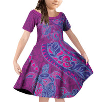 Hawaiian Turtles and Polynesian Art Tattoo Family Matching Off Shoulder Short Dress and Hawaiian Shirt Cerise LT03 Daughter's Dress Pink - Polynesian Pride