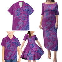 Hawaiian Turtles and Polynesian Art Tattoo Family Matching Puletasi and Hawaiian Shirt Cerise LT03 - Polynesian Pride