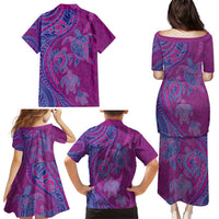 Hawaiian Turtles and Polynesian Art Tattoo Family Matching Puletasi and Hawaiian Shirt Cerise LT03 - Polynesian Pride