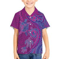 Hawaiian Turtles and Polynesian Art Tattoo Family Matching Puletasi and Hawaiian Shirt Cerise LT03 Son's Shirt Pink - Polynesian Pride