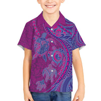 Hawaiian Turtles and Polynesian Art Tattoo Family Matching Short Sleeve Bodycon Dress and Hawaiian Shirt Cerise LT03 Son's Shirt Pink - Polynesian Pride