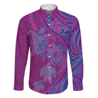Hawaiian Turtles and Polynesian Art Tattoo Family Matching Tank Maxi Dress and Hawaiian Shirt Cerise LT03 Dad's Shirt - Long Sleeve Pink - Polynesian Pride