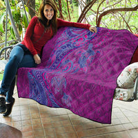 Hawaiian Turtles and Polynesian Art Tattoo Quilt Cerise