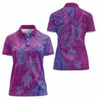 Hawaiian Turtles and Polynesian Art Tattoo Women Polo Shirt Cerise LT03 - Polynesian Pride