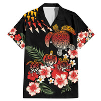 Hawaiian Hibiscus Turtle and Tropical Flower Family Matching Mermaid Dress and Hawaiian Shirt Dynamic Vibe LT03 Dad's Shirt - Short Sleeve Black - Polynesian Pride