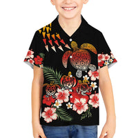 Hawaiian Hibiscus Turtle and Tropical Flower Family Matching Off Shoulder Maxi Dress and Hawaiian Shirt Dynamic Vibe LT03 Son's Shirt Black - Polynesian Pride